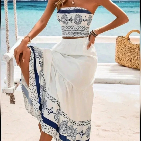 Random Printed BeachVacation Halter Top With Wrap Skirt Set - Picture 1 of 5